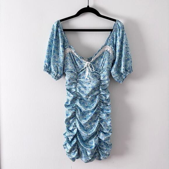 For Love And Lemons Blue Floral Mini Dress - Picture 2 of 7